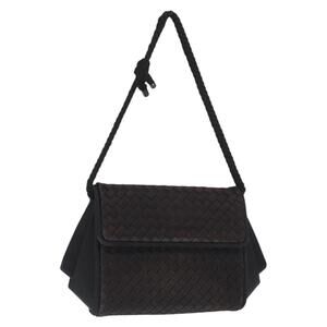 BOTTEGA VENETA INTRECCIATO Shoulder Bag Satin Black Gold Auth 158685